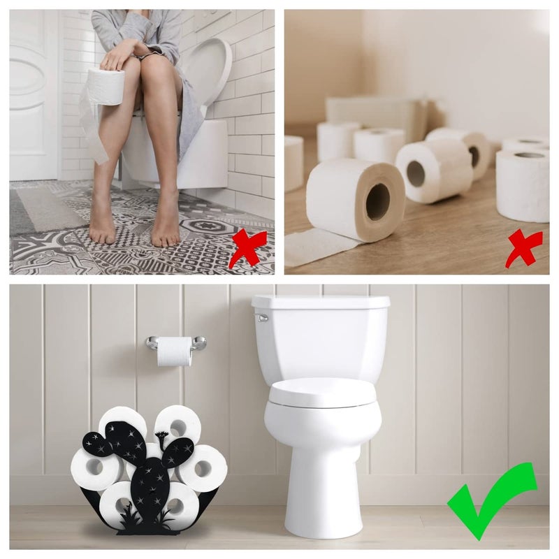 Euiroet Black Cactus Metal Toilet Tissue Holder, Decorative FreeStanding Paper Holder for Bathrooms, Organizer Holds Extra 8 Rolls - Image 5